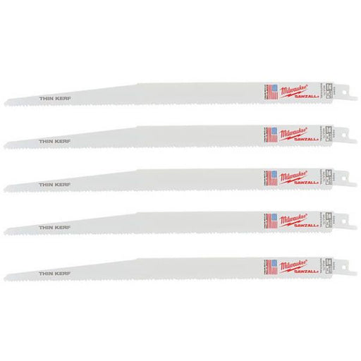 Set of Milwaukee reciprocating saw blades on a white background