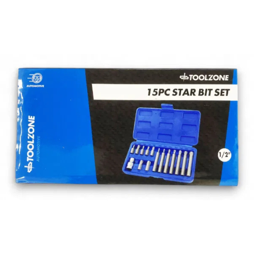 Toolzone 15pc Star Bit Set with 1/2'' Adaptor (T20 - T55)