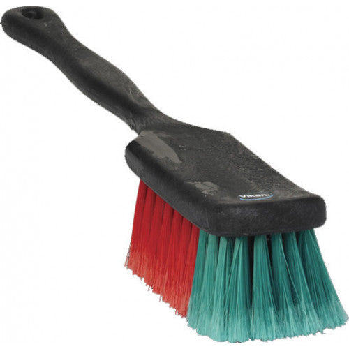 Multicolored brush with black handle on a white background