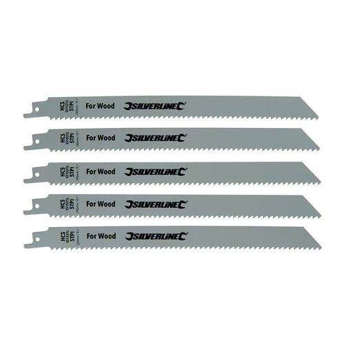 Silverline 240mm HCS 5TPI Recip Saw Blades for Wood (5pk)