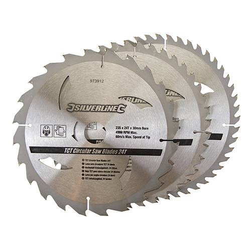 Silverline 235mm 3pk TCT Circular Saw Blade (24, 40, 48T)