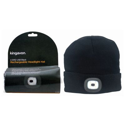Kingavon 4 SMD USB Black Rechargable Headlight Beanie Hat