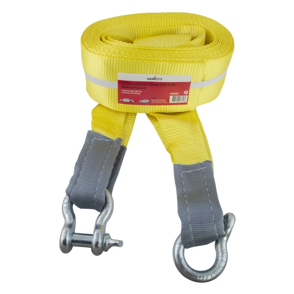 Towing Strap 100mm x 9M c/w Bow Shackle (Certified 9 Ton)