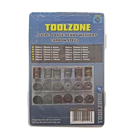 Toolzone 240Pc Large Penny Washers C/Steel (M2 - M12)