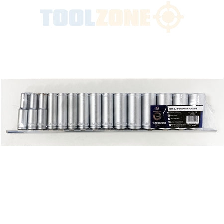 Toolzone 15pc 3/8'' Deep CRV Socket Set on Rail (8 - 22mm)