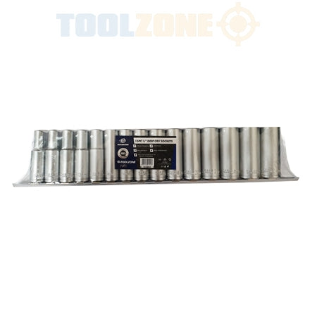 Toolzone 15pc 1/2'' Deep CRV Socket Set on Rail (10 - 24mm)