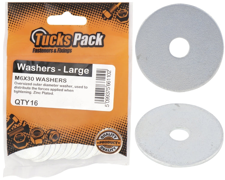 Tucks Pack 6 x 30mm Repair Washer Zinc Plated (16 Pack)