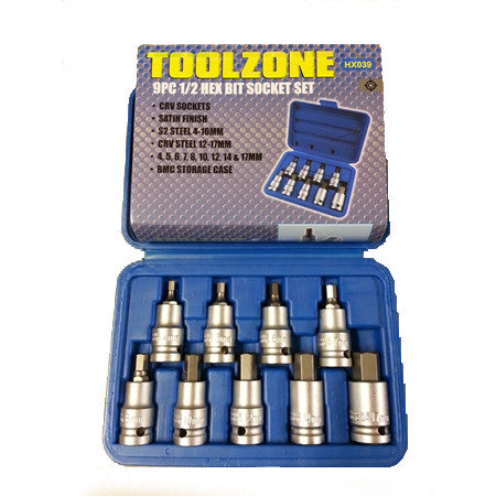 Toolzone 9pc 1/2'' Hex Bit Set (4 - 17mm)