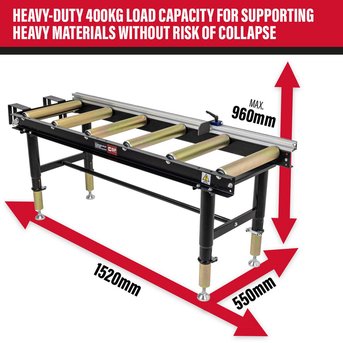 SIP Adjustable Roller Stand Table 1500 x 400mm 400kg