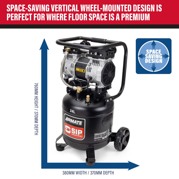 SIP 05482 DD 2HP 24ltr Low Noise Oil Free Direct Drive Air Compressor (9.6CFM)