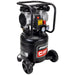 A black and silver Airmate SIP Air Compressor with a protective black metal frame, dual wheels, and pressure gauges on a white background.