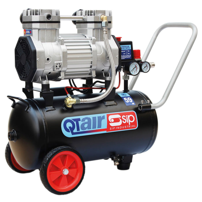 Air compressor with QT air SIP Industries branding on a white background