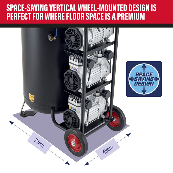 SIP 05495 QT Air 200L 4.5hp Ultra Low Noise Oil-Free Vertical Compressor (22.8CFM)