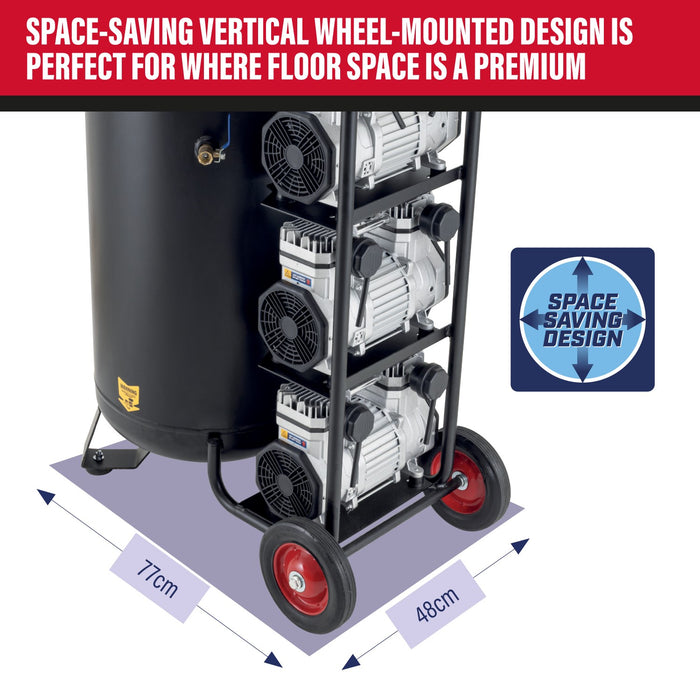 SIP 05496 QT Air 200L 6hp Ultra Low Noise Oil-Free Vertical Compressor (27CFM)