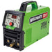 Green welding machine with digital display and brand logo on a white background