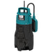 Teal and black submersible pump with visible brand logo on a white background
