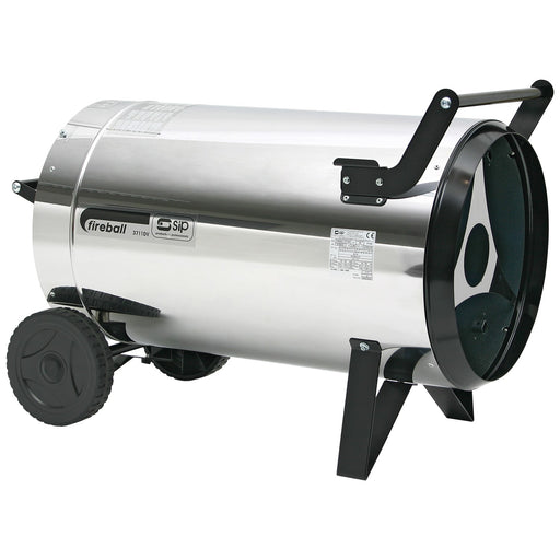 Portable propane heater with 'fireball' branding on a white background