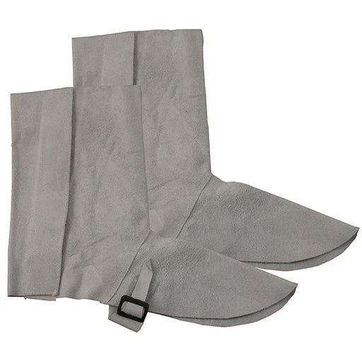 Gray gaiters with a buckle on a white background