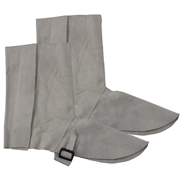 Gray gaiters with a buckle on a white background