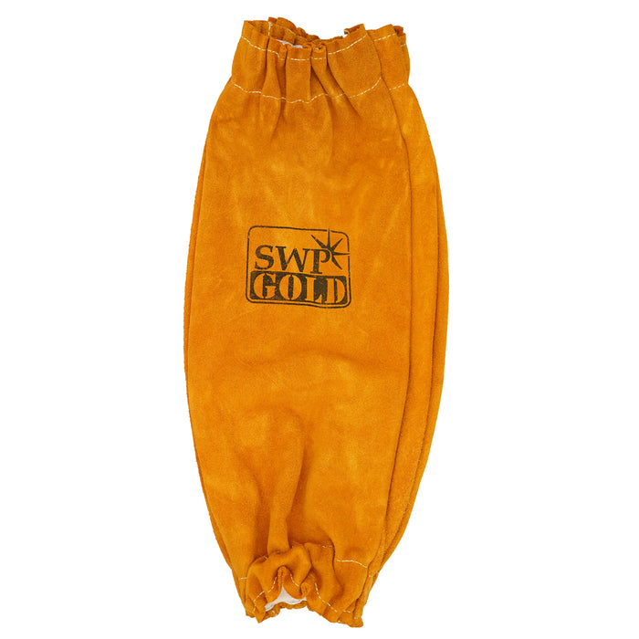 Orange leather sleeves with 'SWP Gold' logo on a white background