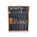 Toolzone 28-piece punch and chisel set in a black roll-up tool bag with orange trim, shown on a white background.