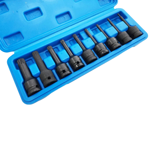 toolzone impact spline bits in a blue hard plastic case on a white background