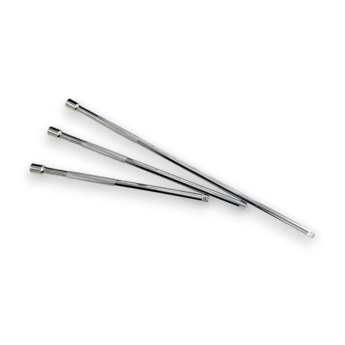 Three slim extension bars with silver ends, arranged diagonally on a plain white background.