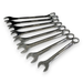 A set of eight metallic jumbo spanners in different sizes, arranged diagonally on a clean white background.