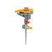 A Hozelock self-priming sprinkler head with a gray metal body, a pointed stake, and a bright yellow top cap with the blue Nozlock brand logo.