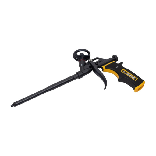Foam gun with black and yellow design on a white background