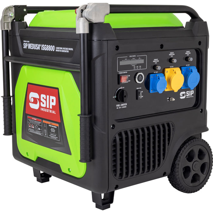 Green and black SIP Industrial generator on a white background