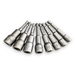A set of eight metallic socket driver bits arranged in a fan shape on a plain white background, with size markings such as 10mm, 12mm, 13mm, and 8mm visible on the sockets.
