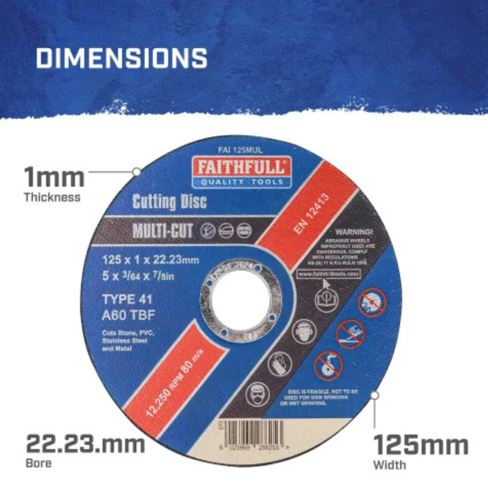 Faithfull 125 x 1mm Multi Purpose Cutting Disc (4 1/2'') (10pk)