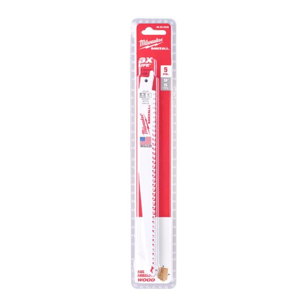 Milwaukee 48005036 230mm x 5tpi Wood with Nails Thin Kerf Demolition Sawzall Blades (5 Pack)