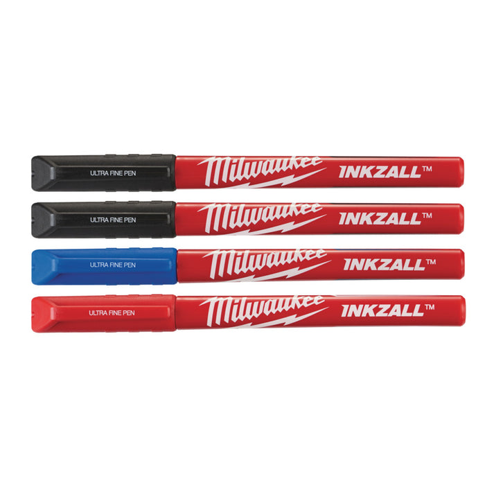 Milwaukee 48223165 INKZALL Ultra Fine Point Coloured Pen Set (4 Pack)