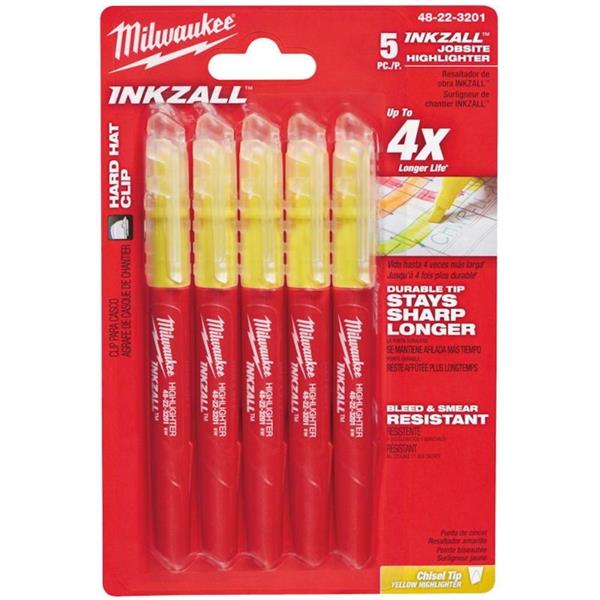 Milwaukee 48223201 INKZALL Jobsite Yellow Highlighter Set (5 Pack)