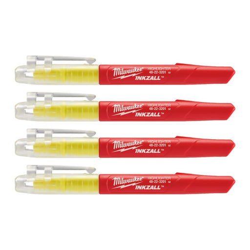 pack of four milwaukee inkzall jobsite yellow highlighters