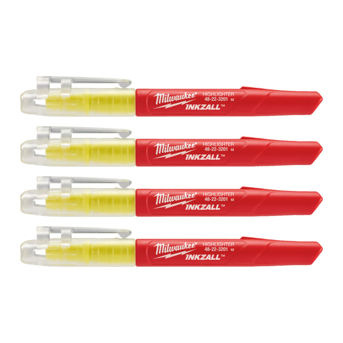 pack of four milwaukee inkzall jobsite yellow highlighters