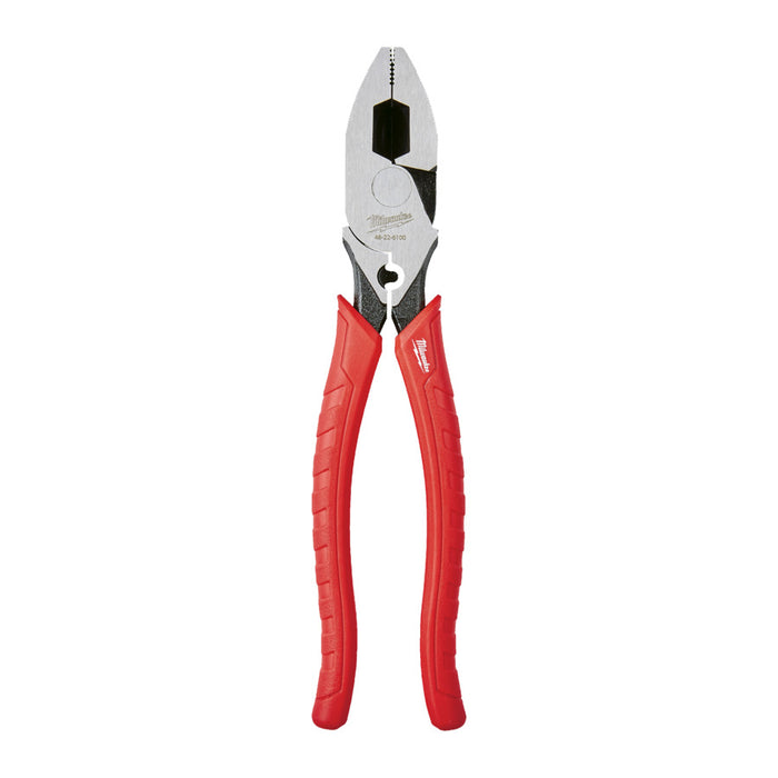 Pair of red-handled pliers on a white background