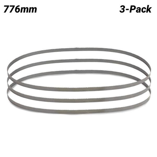 Three 776mm metal bandsaw blades on a white background with '3-Pack' text.