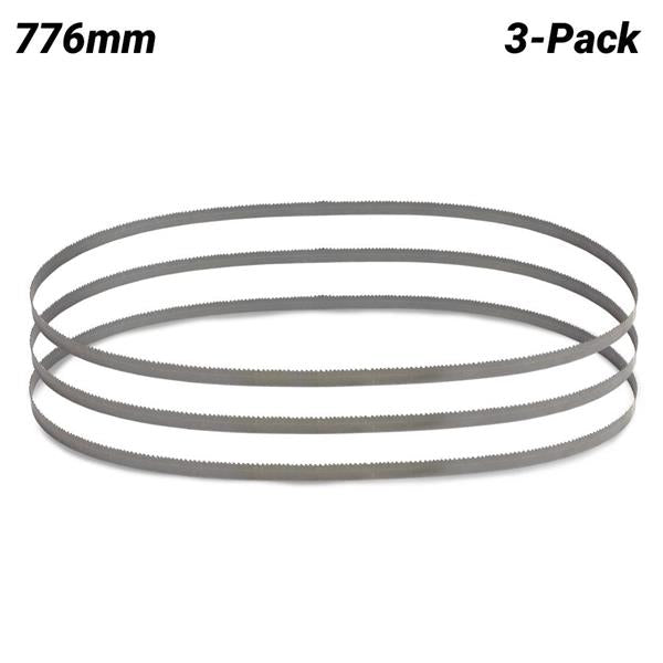 Three 776mm metal bandsaw blades on a white background with '3-Pack' text.