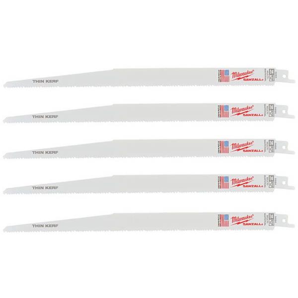 Set of Milwaukee reciprocating saw blades on a white background