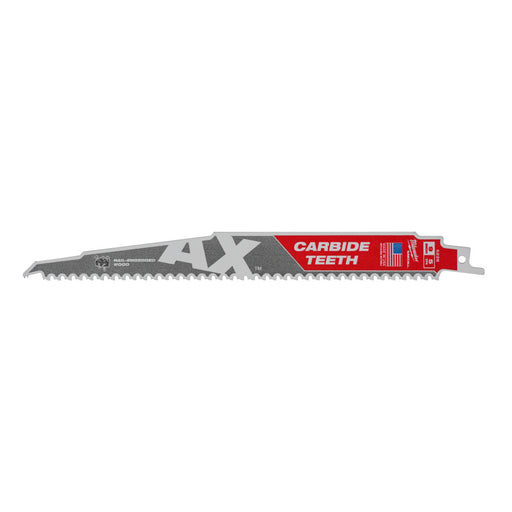 Saw blade with ' carbide teeth' text on a white background