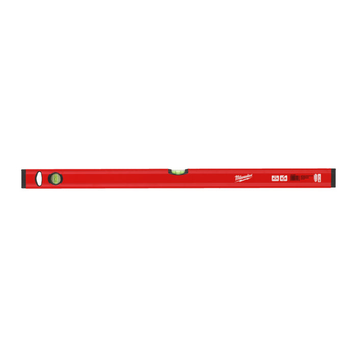 Red level tool with Milwaukee logo on a white background