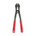 Pair of bolt cutters with red handles on a white background