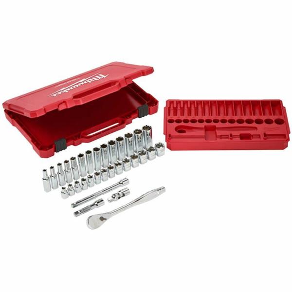 Milwaukee 1/4'' Drive 28pc Ratchet & Socket Set - Metric