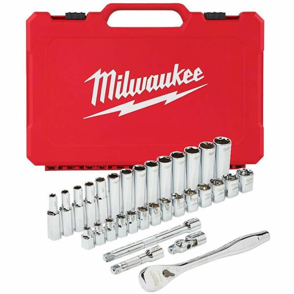 Milwaukee 1/4'' Drive 28pc Ratchet & Socket Set - Metric