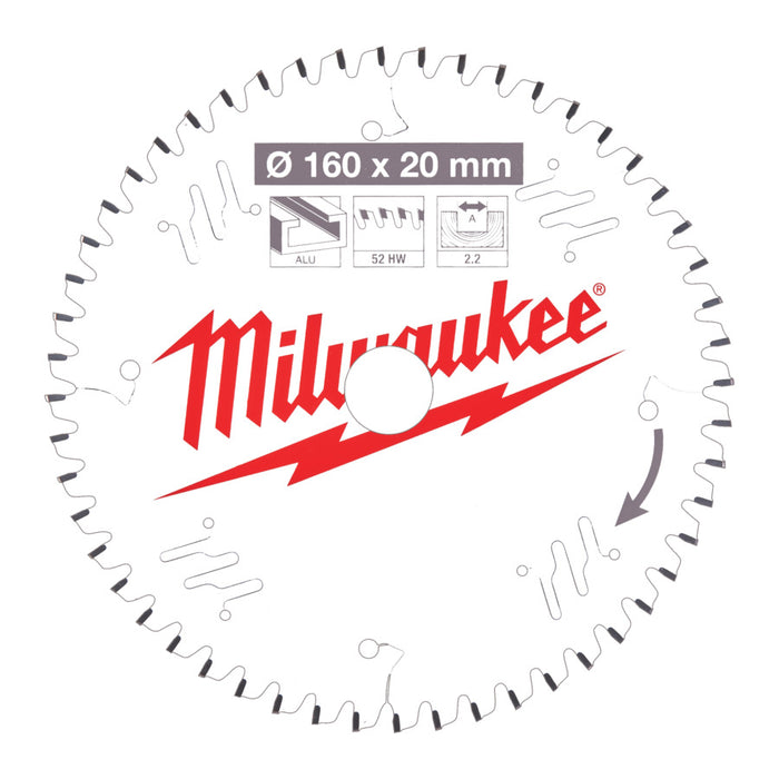 Circular saw blade with Milwaukee logo on a white background