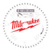 Circular saw blade with Milwaukee logo on a white background