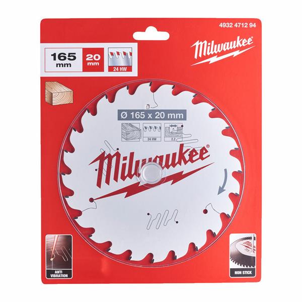 Milwaukee 4932471294 165x20mm 24t ATB Wood Circular Saw Blade